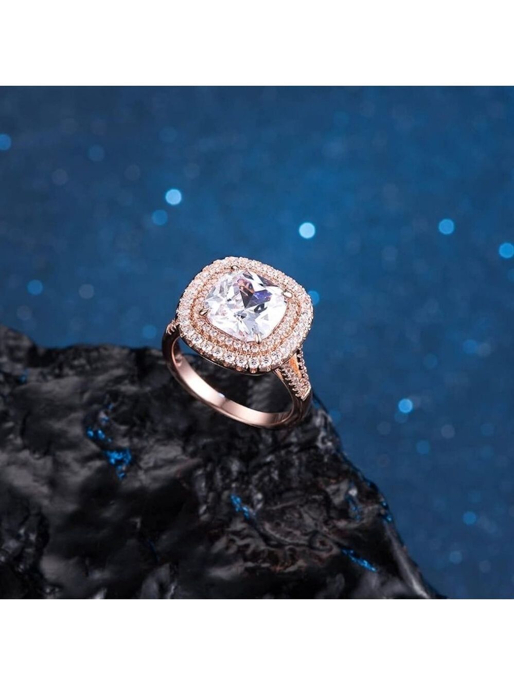 Rose Gold Cocktail Ring With Cubic Zirconia - Picture 3 of 4